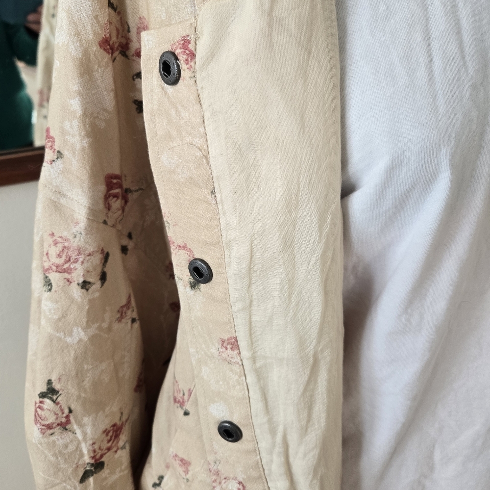 Free People Beige Floral Bomber Jacket with Pink Roses - Picture 4 of 6